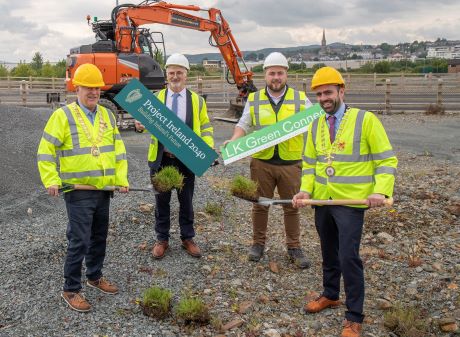 Pictured turning the sod on Phase 1 of LK Green Connect is Cllr Jack Murray, Cathaoirleach of Donegal County Council; Cllr Jimmy Kavanagh, Mayor of Letterkenny-Milford MD; John McLaughlin, Chief Executive of Donegal County Council; Sean Slane, ACS Civils Ltd. 